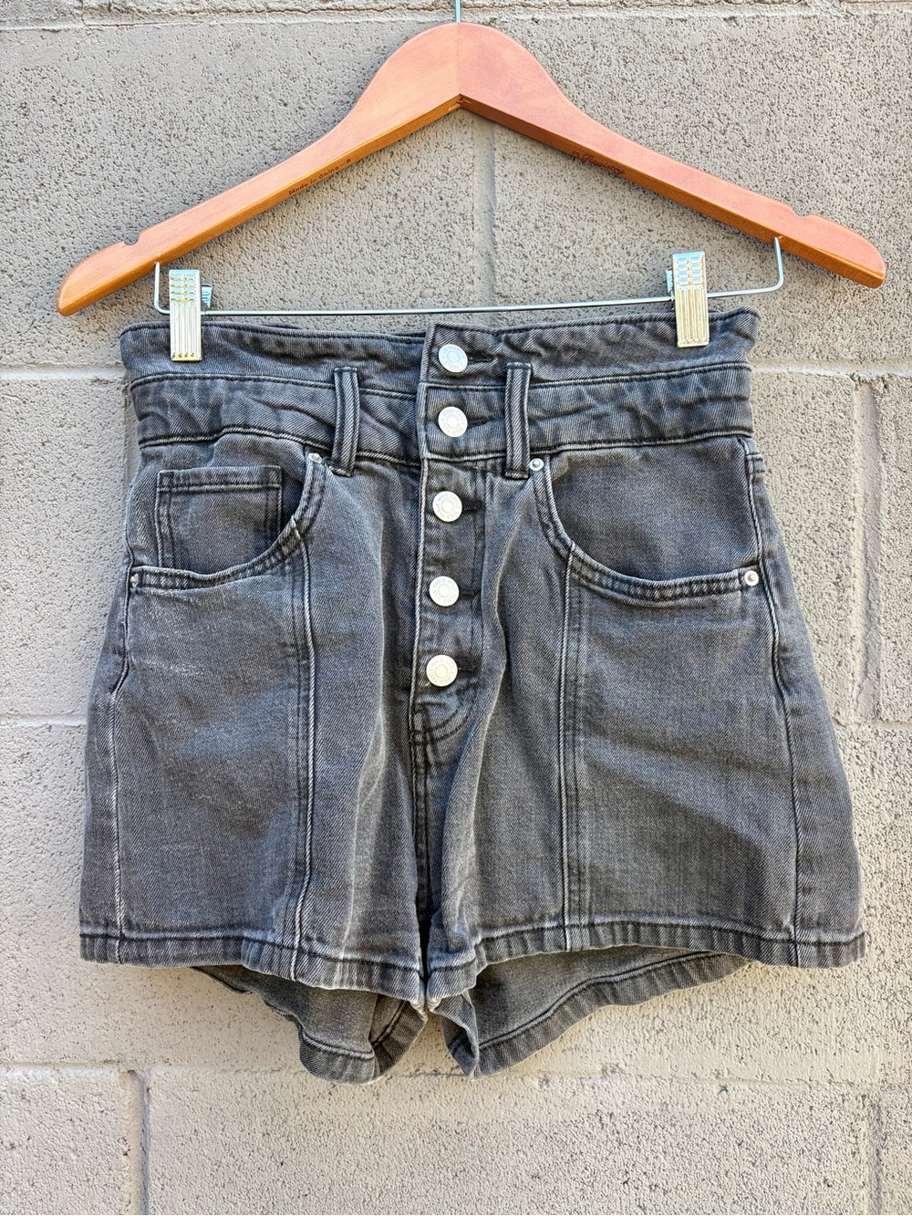 wild fable High-Waist Button-Front Denim Shorts - Charcoal Gray